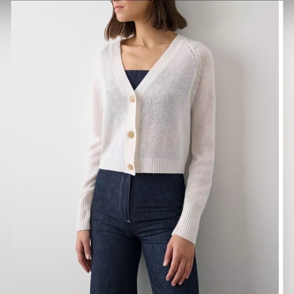 White + Warren 20262 100% cashmere featherweight cardigan soft white NWT - Picture 1 of 6